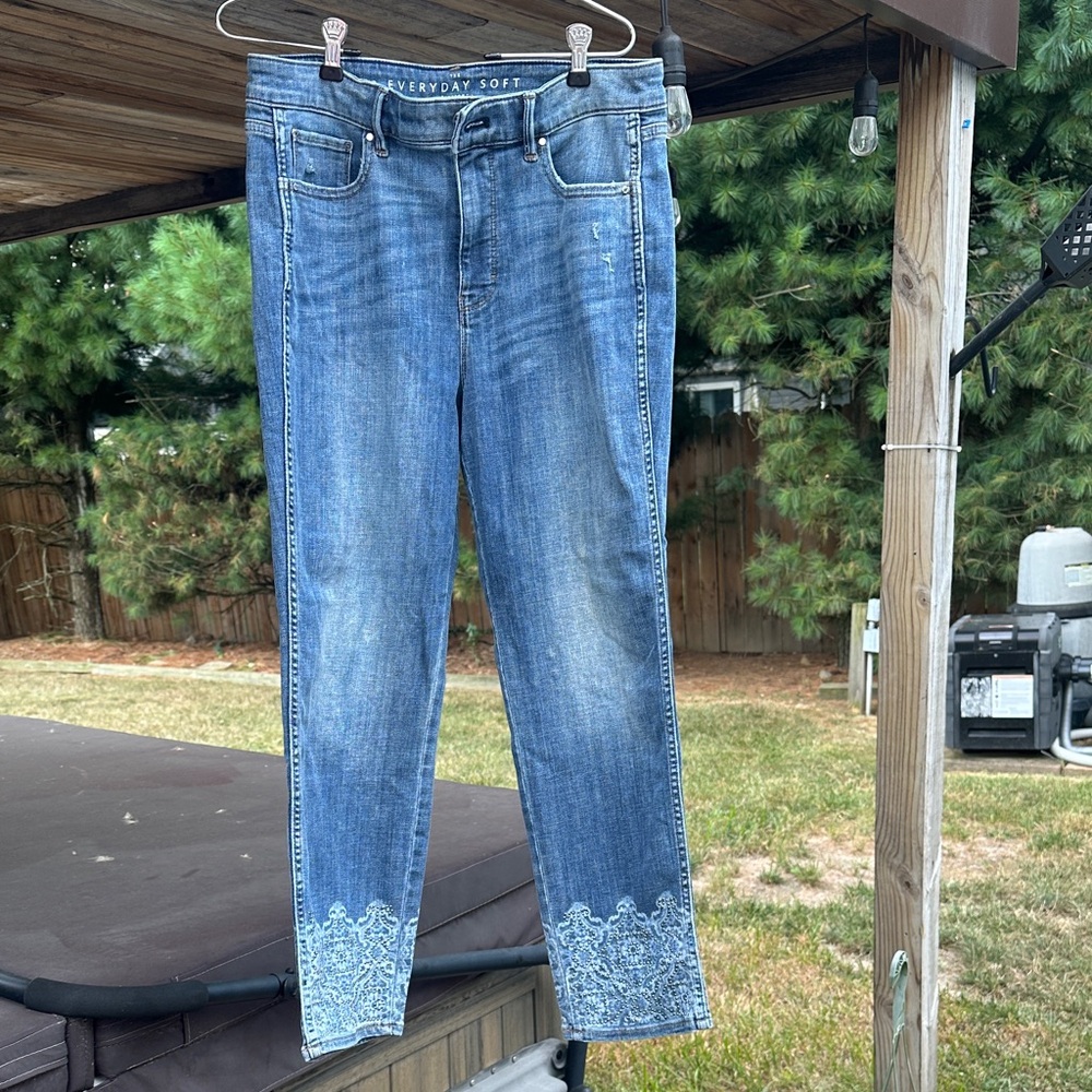 White House Black Market Blue Ankle Jeans with Studded Hem